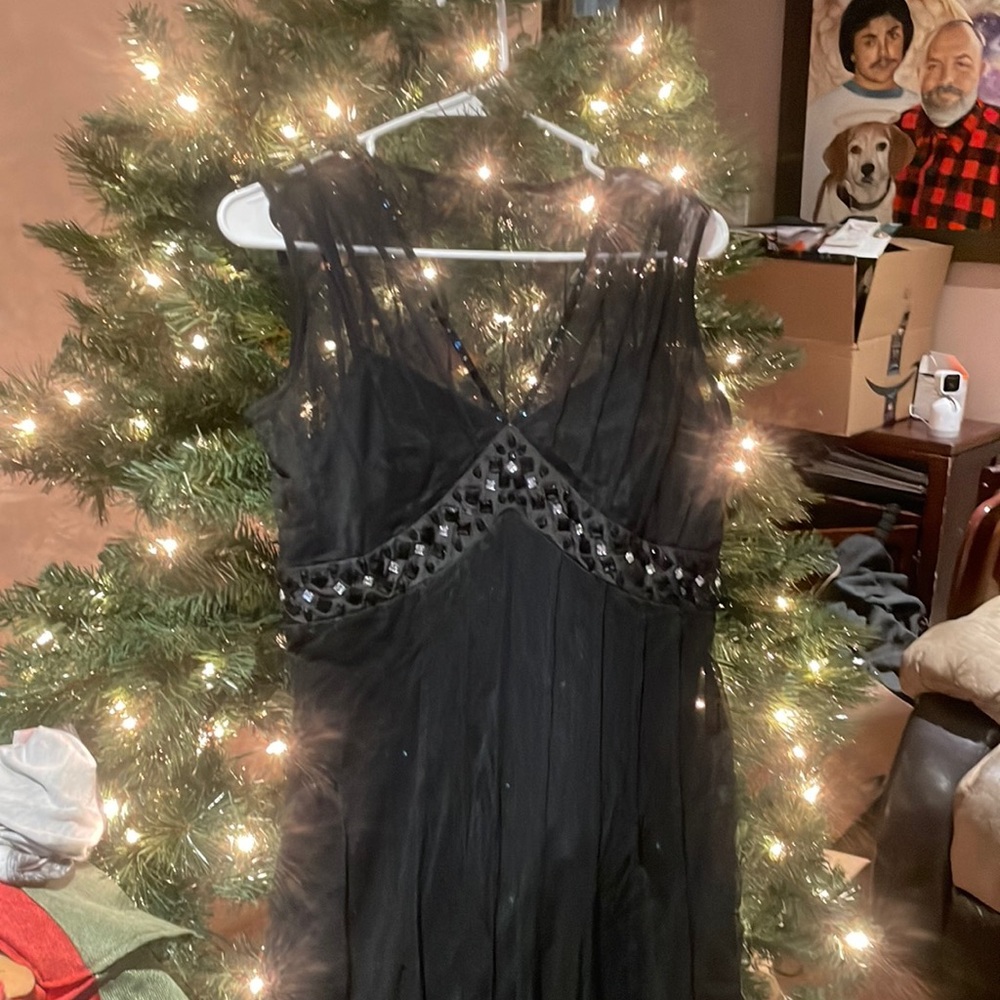 Black calf-length cocktail dress